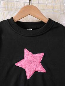 SHEIN Cô gái Tween Ngôi sao Đã vá Tay áo tương phản Áo nỉ & Xà cạp - Nhiều màu - Xem 4