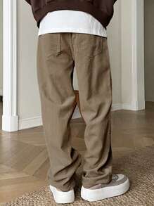 Manfinity Homme 寬鬆男式斜口直筒褲 - 卡其色 - 查看 2