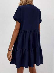 SHEIN LUNE Roll Up Sleeve Ruffle Hem Smock Dress