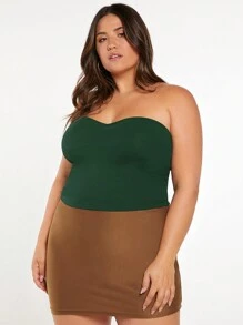 SHEIN Privé Plus Solid Tube Top - Dark Green - View 1
