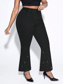 SHEIN SXY Plus High Waist Flare Leg Jeans - Black - View 5