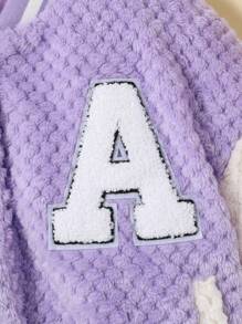 SHEIN Tween Girl Letter Patched Striped Trim Drop Shoulder Varsity Jacket Without Tee - Multicolor - View 6