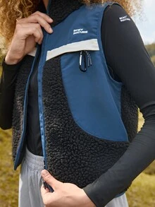 In My Nature Khối màu Đồ họa Chữ cái Tương phản ràng buộc Teddy Ngoài trời Áo vest - Màu xanh lam - Xem 6