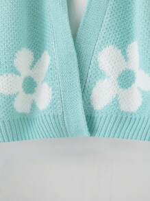 Teen Girl Floral Pattern Drop Shoulder Duster Cardigan Without Tee - Green - View 5