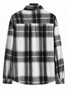 Manfinity Homme Loose Fit Men's Plaid Overcoat With Dual Pockets - Black and White - View 2
