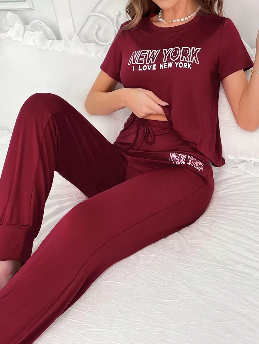 Slogan Graphic Tee & Knot Pants PJ Set / Pajama Set Bridallingerie