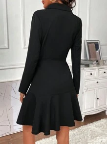 Chiquease Cổ áo Xù Hoa Sen Đầm - màu đen - Xem 2