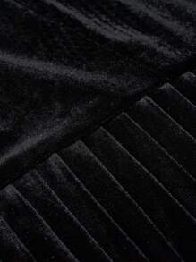 SHEIN Clasi Plus Solid Belted Velvet Dress - Black - View 6