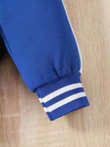 男小童字母貼布條紋飾邊夾克和運動褲&包 - 藍色 - 查看 4