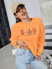 SHEIN Unity 字母刺繡落肩袖運動衫 - 橘色 - 查看 4