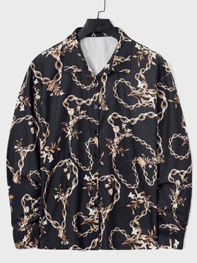 RueChic Men Chain Print Button Up Shirt