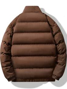 Chillumni Áo khoác nam dáng rộng có đệm với họa tiết chữ và thiết kế khóa kéo - Cà phê nâu - Xem 2