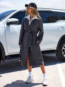 EURMUSE Drop Shoulder Belted Overcoat