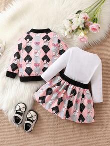 女嬰卡通圖案夾克和半身裙和T恤