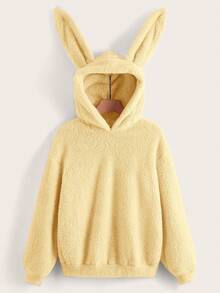 SHEIN Qutie 3D Ear Design Teddy Hoodie - Yellow - View 2