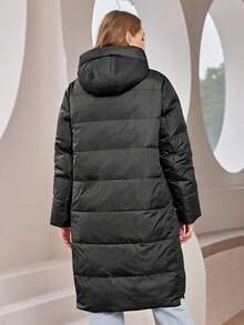 Astrid Plus Flap Pocket Hooded Padded Coat - Black - View 2