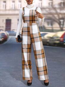 SHEIN LUNE Plaid Print Overall Jumpsuit Without Tee - Multicolor - View 5