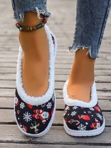 Women's Christmas Santa Claus Casual Sports Shoes - Black - View 5