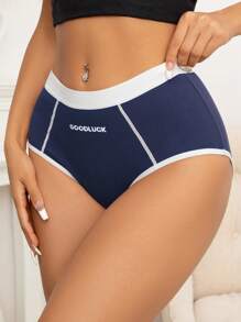 EasyFave 字母圖形對比口邊短褲運動 - 藍色 - 查看 6