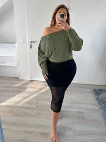 SHEIN SXY Plus Asymmetrical Neck Batwing Sleeve Tee