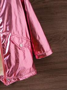 SHEIN 女小童毛茸邊連帽毛絨內襯金屬質感外套 - 粉色 - 查看 7