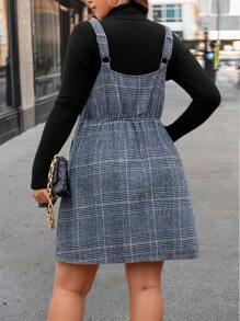 Calvaya Plus Plaid Zip Up Overall Dress Without Sweater - Grey - View 2