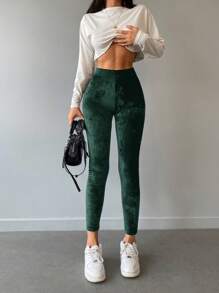 Cloudara Solid High Waist Leggings - Green - View 4