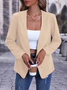 SHEIN LUNE 素色開門襟夾克 - 杏色 - 查看 1