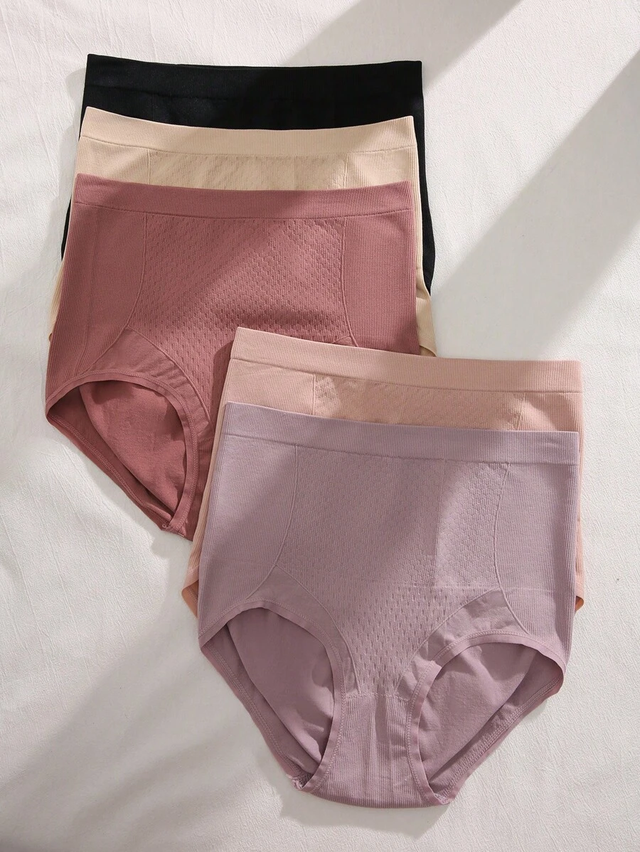 Women's Casual Plain Slight Stretch Multicolor Briefs Set - Multicolor - View 1