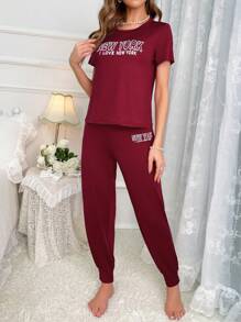 Slogan Graphic Tee & Knot Pants PJ Set / Pajama Set Bridallingerie