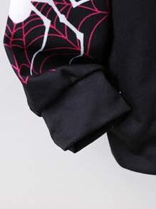 SHEIN Tween Girl 1pc Letter & Figure Graphic Zip Up Hoodie - Black - View 5