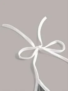 SHEIN ICON Letter Graphic Contrast Binding Halter Top - Grey - View 3