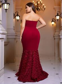 SHEIN Belle 勃艮第红色加贴花美人鱼下摆管礼服 - 酒紅色 - 查看 3
