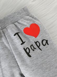 女嬰愛心和標語圖案連帽衫和運動褲 - 灰色 - 查看 10