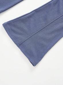 SHEIN EZwear Letter Graphic Flare Leg Pants - Blue - View 4