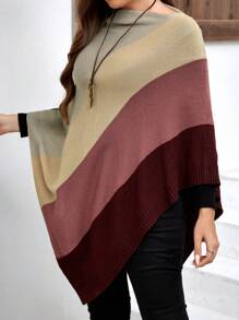 EMERY ROSE 加大色块蝙蝠袖不对称下摆斗篷毛衣，适合冬季 - 彩色 - 查看 5