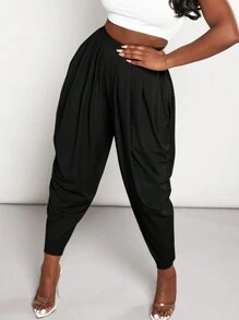 Slaydiva Solid Ruched Drop Crotch Pants - Black - View 1