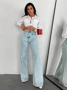 EURMUSE Wide Leg Jeans - Light Wash - View 6