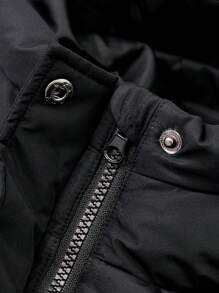 SOLOCOTE Tween Boys' Padded Coat With Chin Zipper Protection, Two Side Pockets, Heat Reflective Lining, Non-Detachable Hood, Stand Collar Design To Protect Neck From Cold - Black - View 5