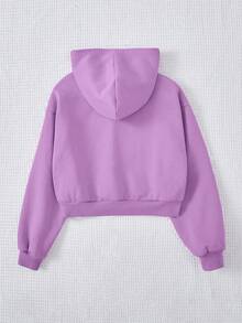 SHEIN Tween Girl Rabbit & Slogan Graphic Thermal Lined Sweatshirt - Purple - View 2