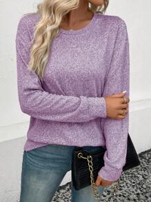 SHEIN LUNE Chất rắn Áo thun Thả vai - Màu tím hoa cà - Xem 5