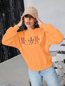 SHEIN Unity 字母刺繡落肩袖運動衫 - 橘色 - 查看 6