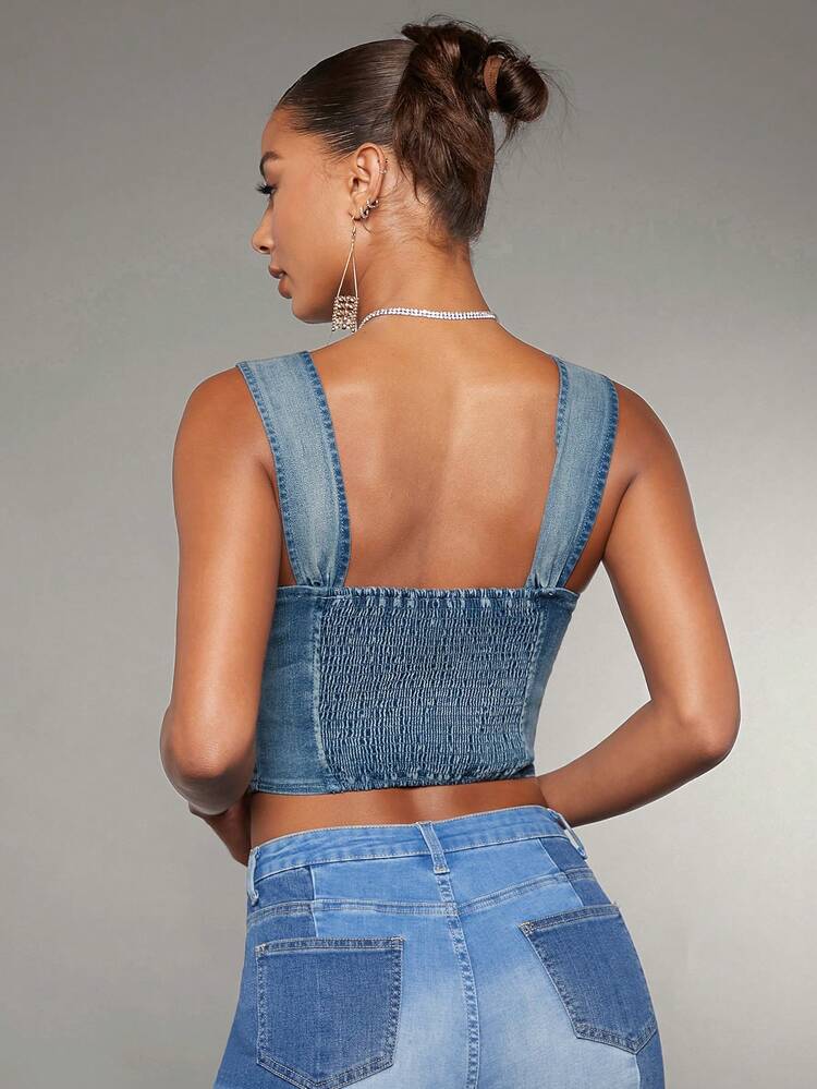 Zip Up Cami Denim Top
