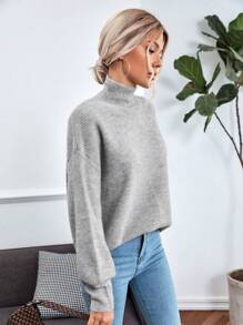 SHEIN LUNE 高領落肩袖套頭毛衣 - 淺灰色 - 查看 3