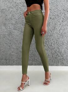 RueChic Solid Cropped Skinny Jeans - Khaki - View 5