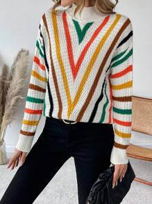 SHEIN Unity Mô hình Chevron Thả vai Áo len - trắng - Xem 3