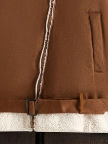 Manfinity 男士1入組毛絨內襯金屬扣環腰帶夾克 - 棕色 - 查看 4