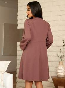 SHEIN Maternity Half Button Lantern Sleeve Dress - Dusty Pink - View 2