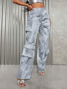 SHEIN SXY 紮染翻蓋口袋工裝褲 - 彩色 - 查看 1