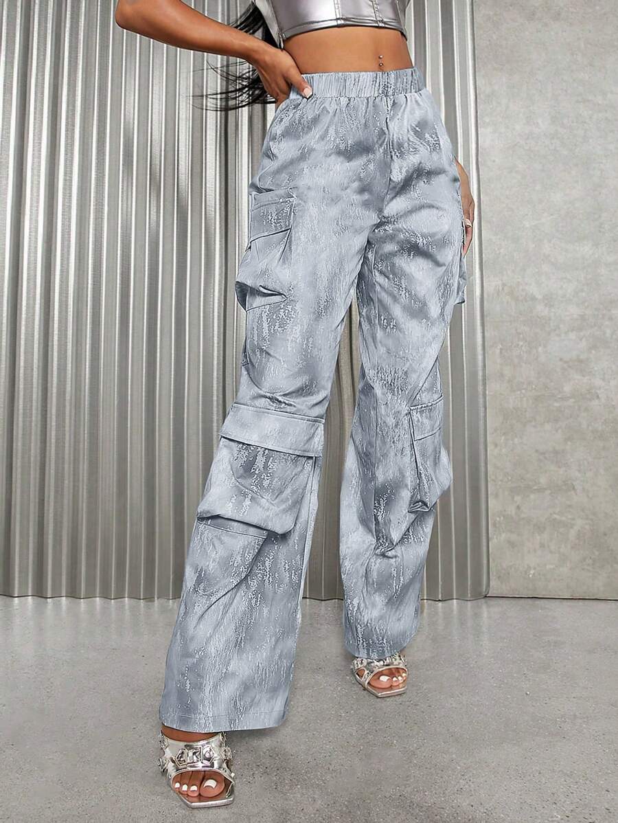 SHEIN SXY 紮染翻蓋口袋工裝褲 - 彩色 - 查看 1